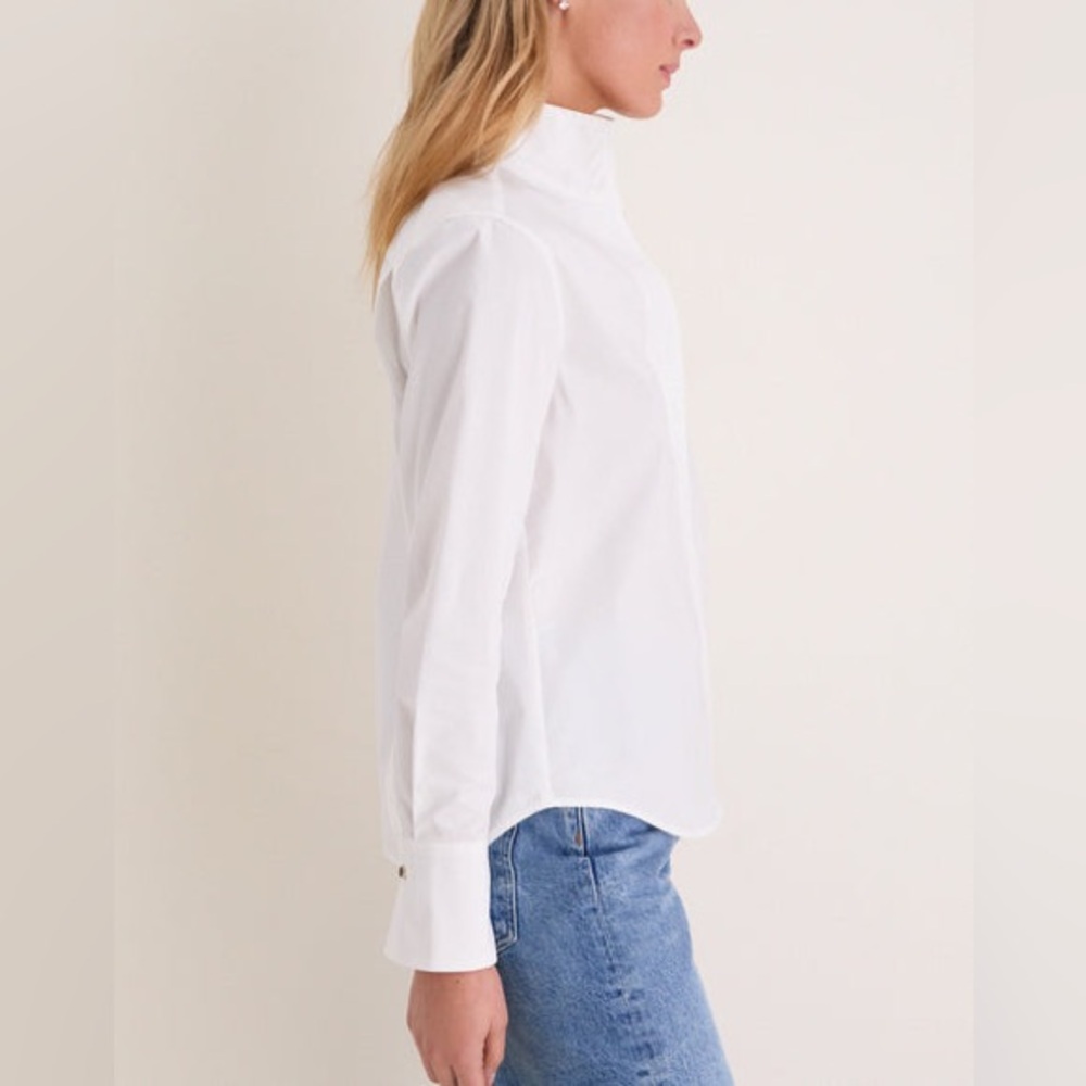 TUCKERNUCK White Bessette Button Down | Stand Collar Tailored Blouse - Picture 6 of 11